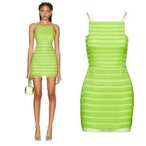 NWT $345 STAUD Jacob Mesh Striped Square Neck Mini Dress